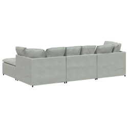 Sofa modułowa z podnóżkiem i poduszkami Velvet Light Grey