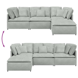 Sofa modułowa z podnóżkiem i poduszkami Velvet Light Grey