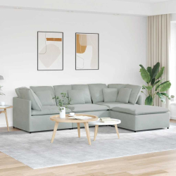 Sofa modułowa z podnóżkiem i poduszkami Velvet Light Grey