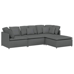Sofa modułowa z podnóżkiem i poduszkami Tkanina Ciemnoszara