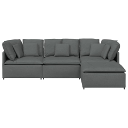 Sofa modułowa z podnóżkiem i poduszkami Tkanina Ciemnoszara