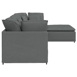 Sofa modułowa z podnóżkiem i poduszkami Tkanina Ciemnoszara