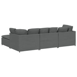 Sofa modułowa z podnóżkiem i poduszkami Tkanina Ciemnoszara