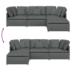 Sofa modułowa z podnóżkiem i poduszkami Tkanina Ciemnoszara