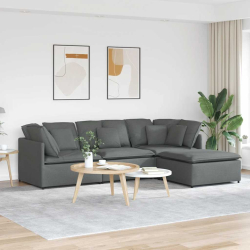 Sofa modułowa z podnóżkiem i poduszkami Tkanina Ciemnoszara