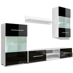 Meblościanka pod TV z LED, 4 części, wysoki połysk, czarna