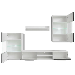 Meblościanka pod TV z LED, 4 części, wysoki połysk, czarna