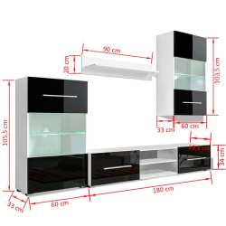 Meblościanka pod TV z LED, 4 części, wysoki połysk, czarna