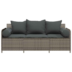 3-osobowa sofa ogrodowa z poduszkami, szara, polirattan