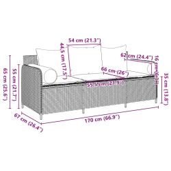3-osobowa sofa ogrodowa z poduszkami, szara, polirattan