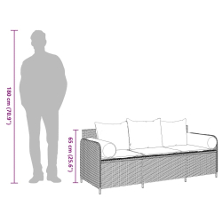 3-osobowa sofa ogrodowa z poduszkami, szara, polirattan