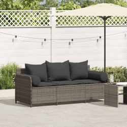 3-osobowa sofa ogrodowa z poduszkami, szara, polirattan