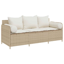 Sofa ogrodowa z poduszkami, 3-osobowa, beż, polirattan