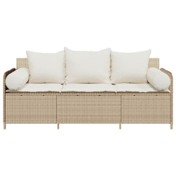 Sofa ogrodowa z poduszkami, 3-osobowa, beż, polirattan