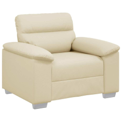 Fotel, kremowy, 60 cm, obity sztuczną skórą