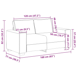 Sofa 2-osobowa Jasnoszara 120 cm Tkanina