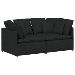 Sofa modułowa z poduszkami Tkanina Czarna