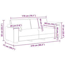 Sofa 3-osobowa, ciemnoszara, 178 cm, obita aksamitem
