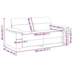 Sofa 2-osobowa, czarna, 140 cm, tapicerowana tkaniną