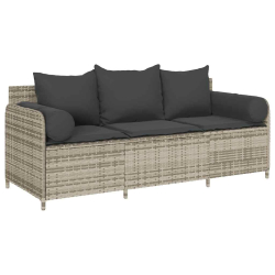 Sofa ogrodowa z poduszkami, 3-osobowa, jasnoszara, polirattan