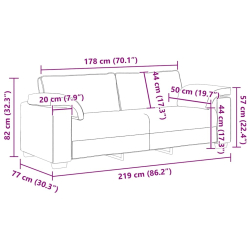 Sofa 3-osobowa, czarny, 178 cm, tapicerowana aksamitem