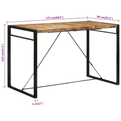 Stolik barowy, 175x90x110 cm, surowe lite drewno mango
