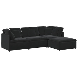 Sofa modułowa z podnóżkiem i poduszkami aksamitna czerń