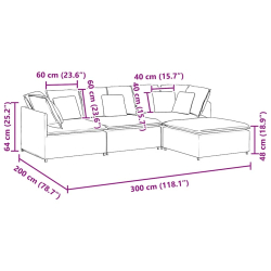 Sofa modułowa z podnóżkiem i poduszkami aksamitna czerń