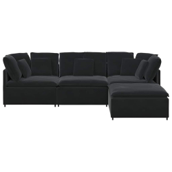 Sofa modułowa z podnóżkiem i poduszkami aksamitna czerń