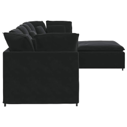 Sofa modułowa z podnóżkiem i poduszkami aksamitna czerń