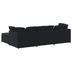Sofa modułowa z podnóżkiem i poduszkami aksamitna czerń