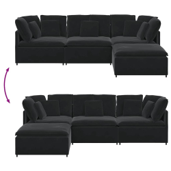 Sofa modułowa z podnóżkiem i poduszkami aksamitna czerń