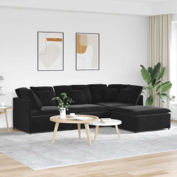 Sofa modułowa z podnóżkiem i poduszkami aksamitna czerń