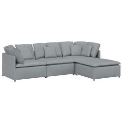 Sofa modułowa z podnóżkiem i poduszkami Tkanina jasnoszara