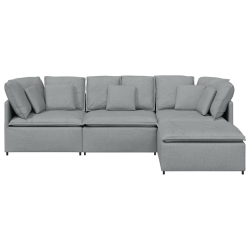 Sofa modułowa z podnóżkiem i poduszkami Tkanina jasnoszara