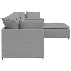 Sofa modułowa z podnóżkiem i poduszkami Tkanina jasnoszara