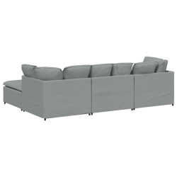 Sofa modułowa z podnóżkiem i poduszkami Tkanina jasnoszara