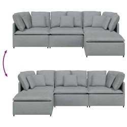 Sofa modułowa z podnóżkiem i poduszkami Tkanina jasnoszara