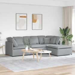 Sofa modułowa z podnóżkiem i poduszkami Tkanina jasnoszara