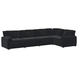Sofa modułowa z poduszkami aksamitna czerń