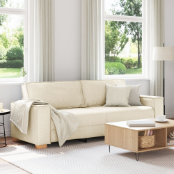 Sofa 3-osobowa 59 cm Beżowa Tkanina i drewno Nowoczesna
