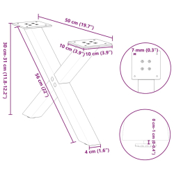 Nogi do stolika kawowego, 2 szt., naturalna stal, 50x(30-31) cm