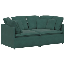Sofa modułowa z poduszkami aksamitna ciemnozielona