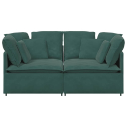 Sofa modułowa z poduszkami aksamitna ciemnozielona
