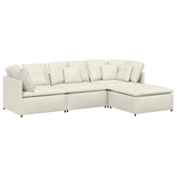Sofa modułowa z podnóżkiem i poduszkami aksamitna kremowa