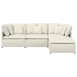 Sofa modułowa z podnóżkiem i poduszkami aksamitna kremowa