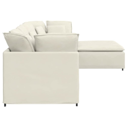 Sofa modułowa z podnóżkiem i poduszkami aksamitna kremowa