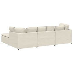 Sofa modułowa z podnóżkiem i poduszkami aksamitna kremowa