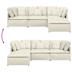 Sofa modułowa z podnóżkiem i poduszkami aksamitna kremowa