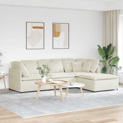 Sofa modułowa z podnóżkiem i poduszkami aksamitna kremowa